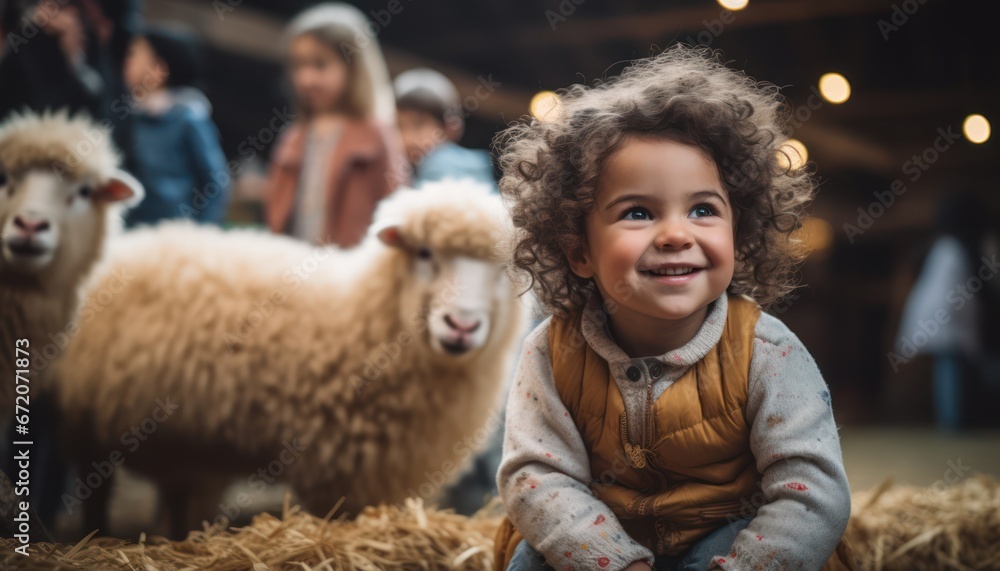 Photo of Little Girl Having a Fun Time with Friendly Sheep Photo of Little Girl Having a Fun Time with Friendly Sheep
