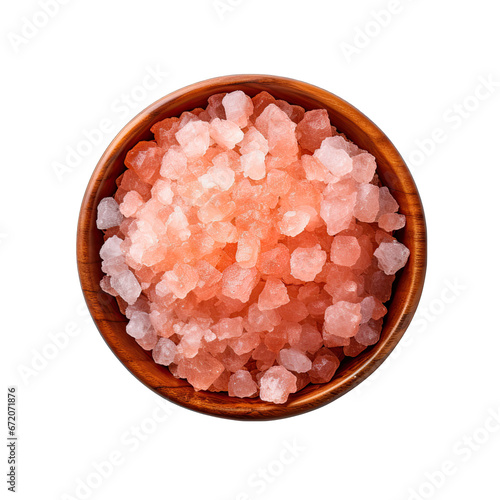 Top View of a Bowl of Himalayan Pink Salt Isolated on Transparent or White Background, PNG