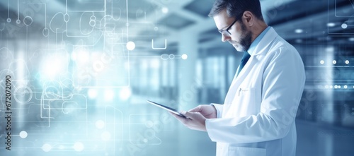 Wallpaper Mural Healthcare and medicine. Doctor working on digital tablet on hospital Medical and technology.  background Torontodigital.ca