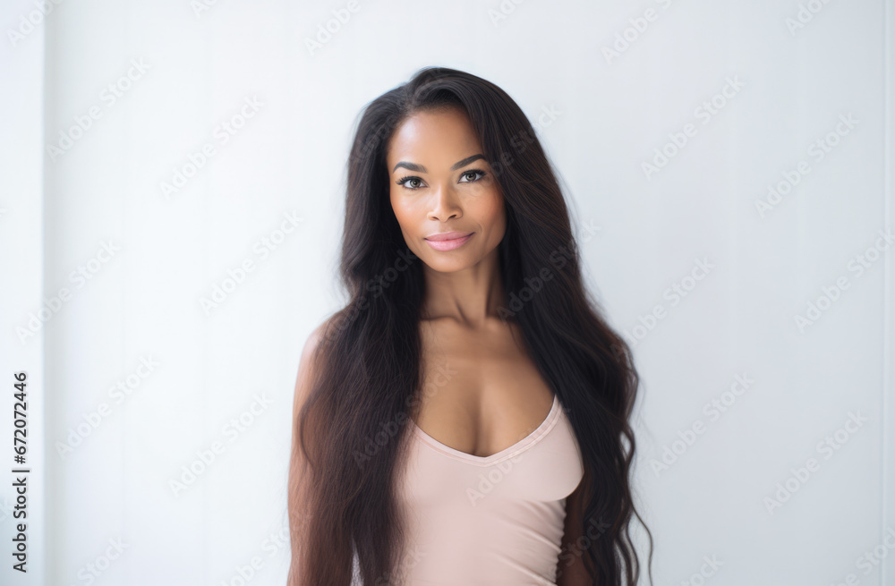 Portrait of a young beautiful African American woman with long curly hair Portrait of a young beautiful African American woman with long curly hair