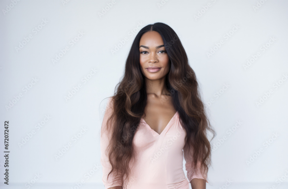 Portrait of a young beautiful African American woman with long curly hair Portrait of a young beautiful African American woman with long curly hair