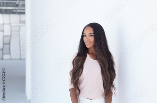 Portrait of a young beautiful African American woman with long curly hair