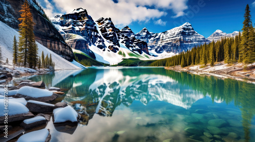 Mountain landscape, lake and mountain range, large panorama © PaulShlykov