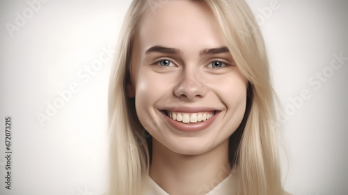 Portrait of young European girl smiling in white background