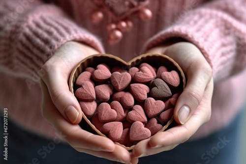 chocolate candies for valentine's day in female hands