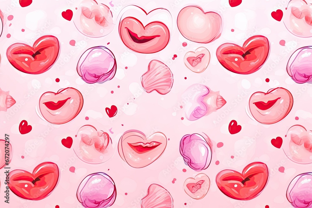 Seamless pattern of hearts and kisses. Valentine's Day. Seamless pattern of hearts and kisses. Valentine's Day.