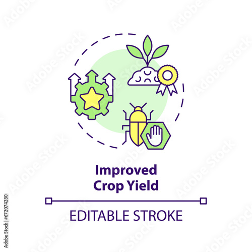 2D editable multicolor improved crop yield icon, simple isolated vector, integrated pest management thin line illustration.