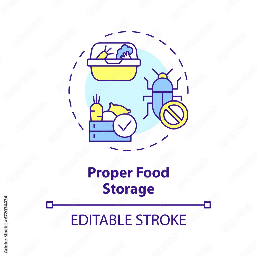Naklejka premium 2D editable multicolor proper food storage icon, simple isolated vector, integrated pest management thin line illustration.