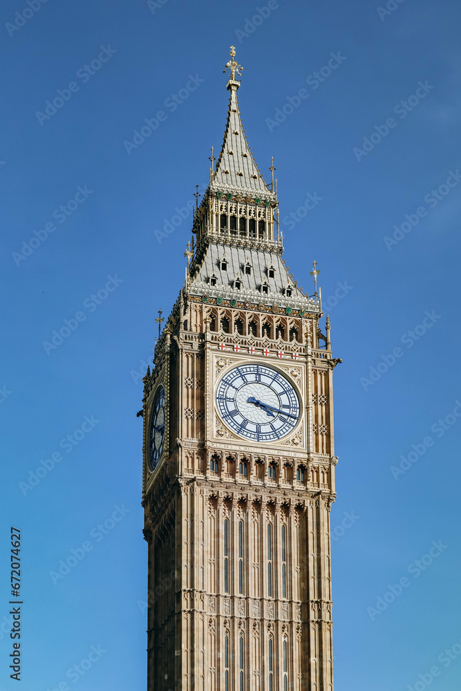 The Elizabeth Tower (Big Ben), the clock tower of the Palace of Westminster in London, England
