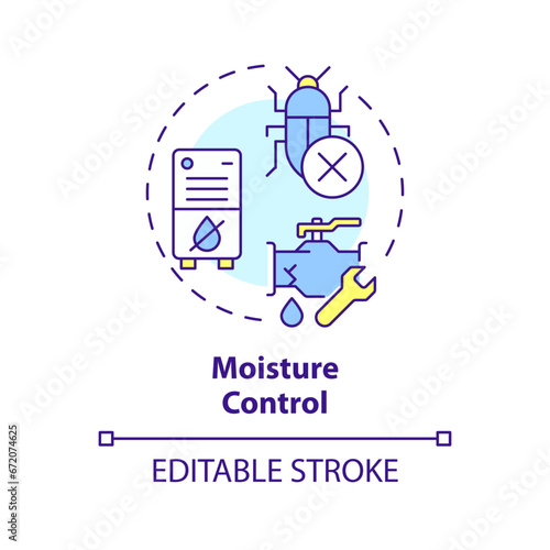 2D editable multicolor moisture control icon, simple isolated vector, integrated pest management thin line illustration.