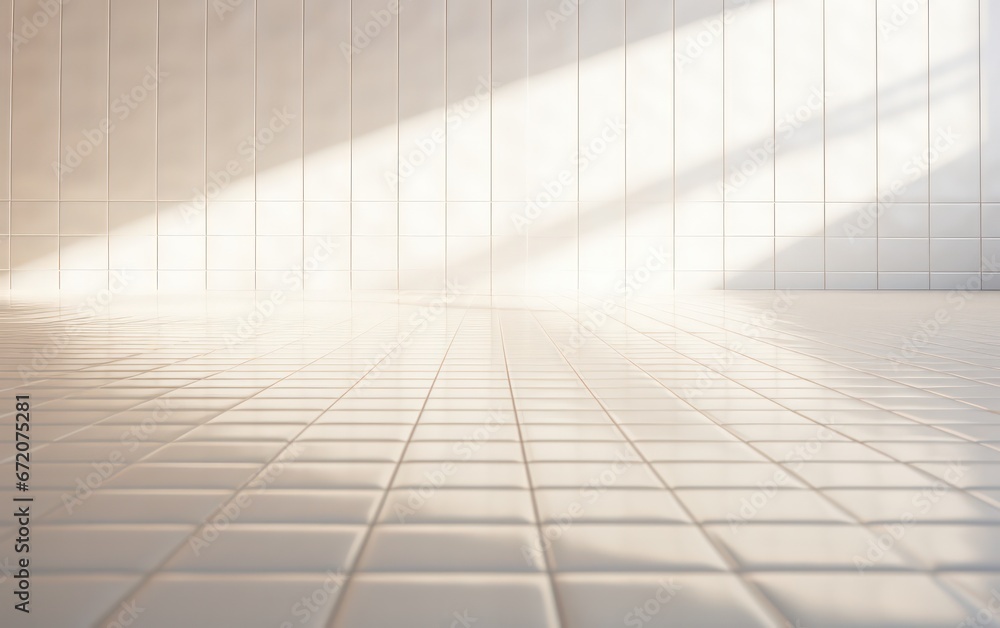 Fototapeta premium A white tile background illuminated by the gentle warmth of sunlight streaming through.
