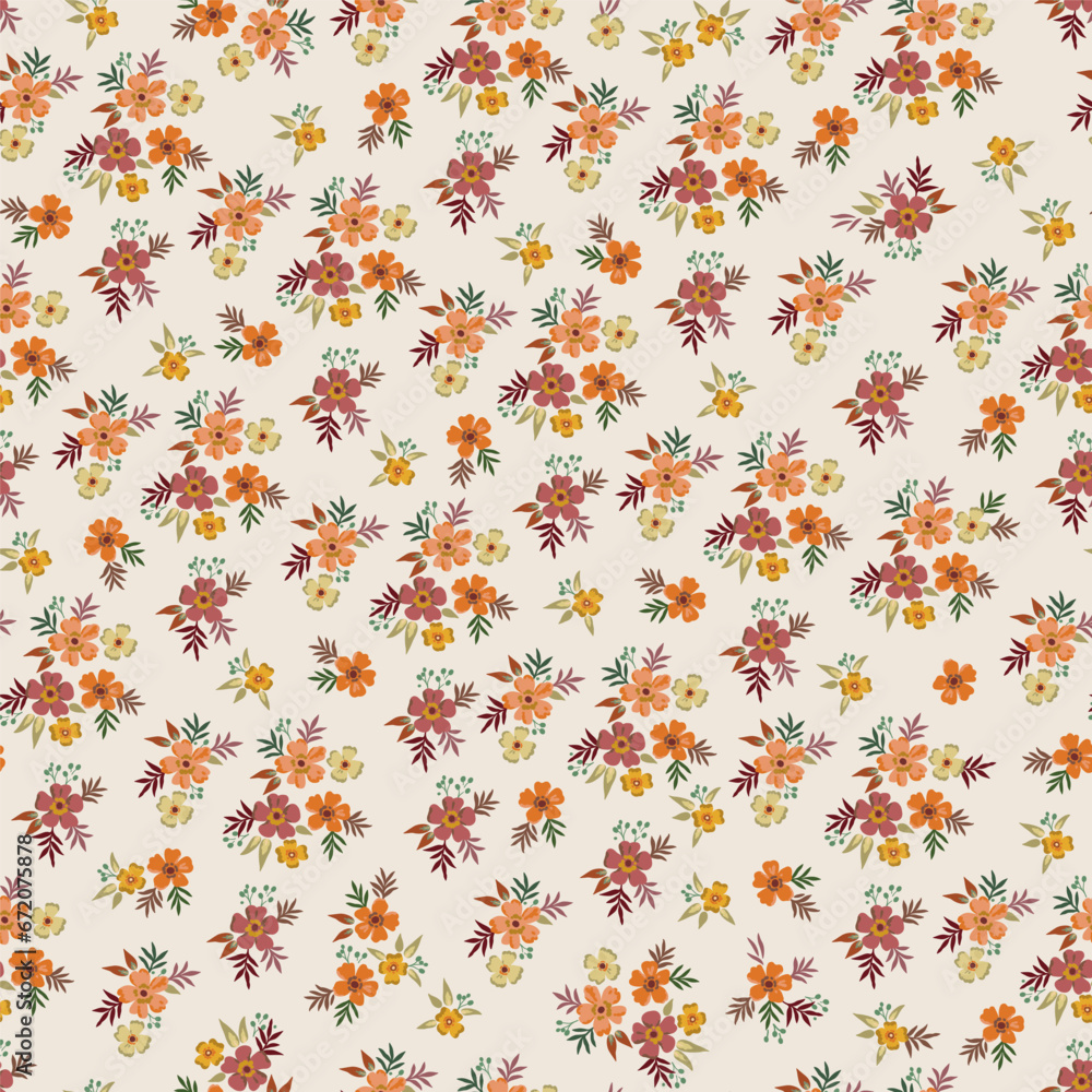 Colorful large-scale floral vector seamless pattern, hand-drawn. Nostalgic fashion textiles in retro style on a light background.