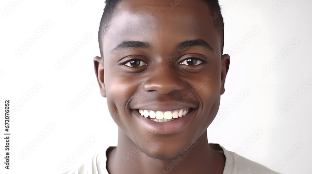 Portrait of young African boy smiling in white background Portrait of young African boy smiling in white background