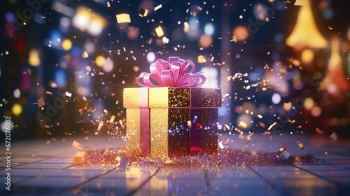 Generate an image that portrays the magical moments of opening New Year's night gifts, with AI-generated elements highlighting the joy and surprise. © Imagination Ink