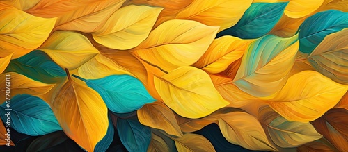 Wallpaper Mural A vibrant assortment of pressed decorative leaves painted with oils and photographed has been cleverly manipulated to create a bright and multicolored artwork Torontodigital.ca