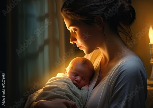 A midwife providing postnatal care to a new mother, captured in a tender and nurturing moment as