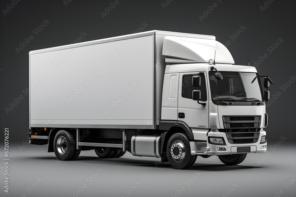 Cargo truck with blank side mock up on gray background. Generative AI Cargo truck with blank side mock up on gray background. Generative AI