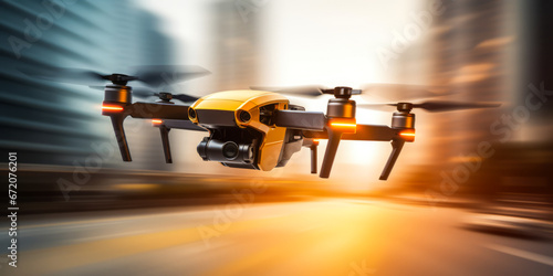 Drone hovering at high speed with motion blur effect.