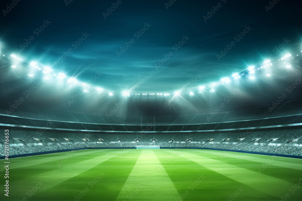 Soccer stadium with bright lights and green football or soccer fields background. High quality photo Soccer stadium with bright lights and green football or soccer fields background. High quality photo