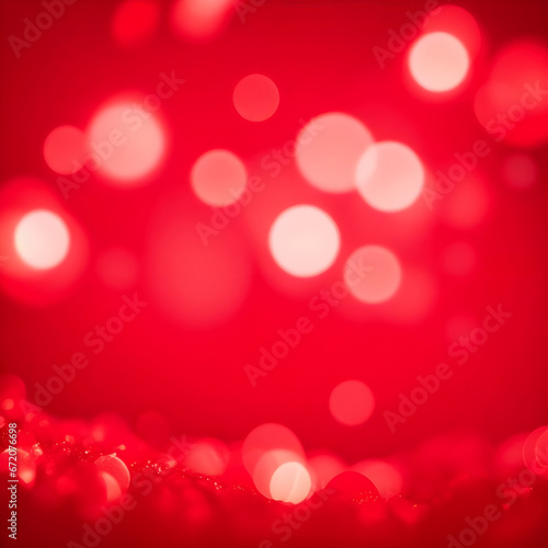 Blured chrismas background. Red glitter shiny bokeh. Bright red background with soft round bokeh lanterns. Chrismas lights bokeh.