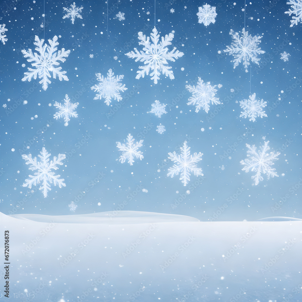 Soft blue snowfall Winter background, ice crystal snowflake in the snow with copy space. Snowflake shaped bokeh. Combined with blue background. Soft blue snowfall Winter background, ice crystal snowflake in the snow with copy space. Snowflake shaped bokeh. Combined with blue background.