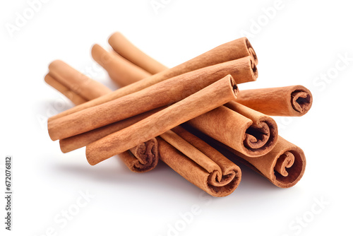 Cinnamon sticks isolated on white background, herb and midical concept, selective focus