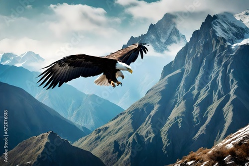 eagle flying on sky over mountains