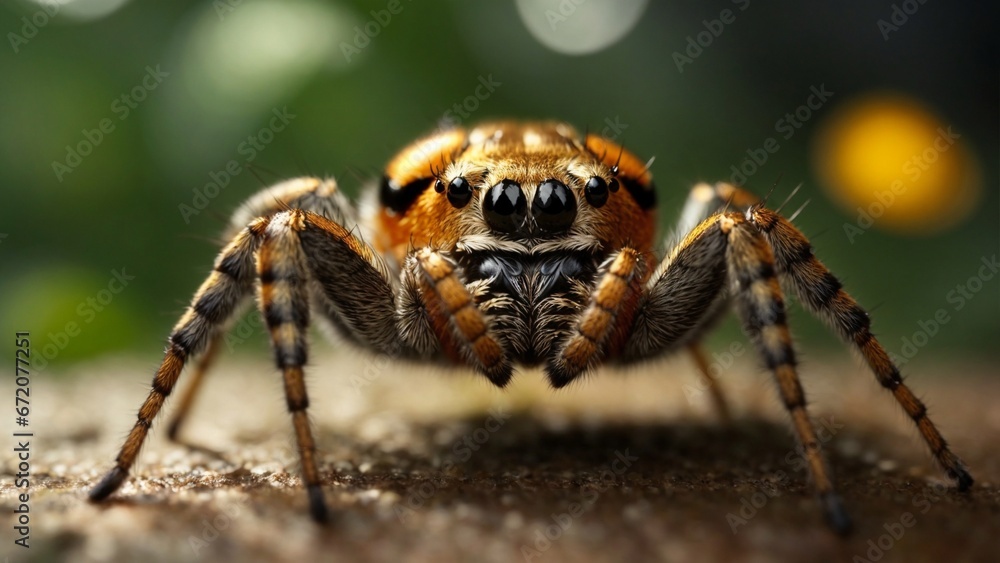 Close-up high-resolution image of a tiny jumping spider. Generative AI. Close-up high-resolution image of a tiny jumping spider. Generative AI.