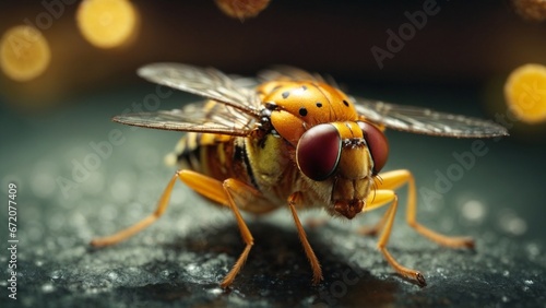 Close-up high-resolution image of a fruit fly. Generative AI. photo