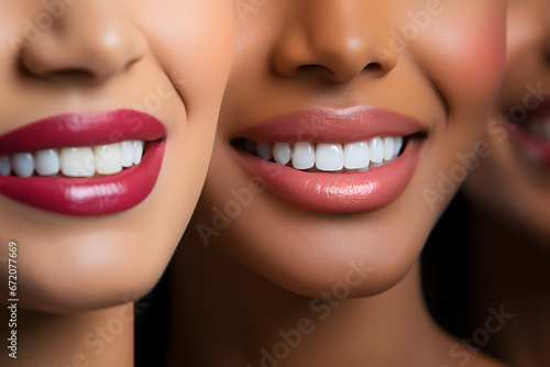  People with bright  genuine smiles  showcasing clean and healthy teeth.