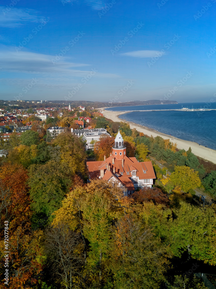 Obraz premium Aerial landscape of Sopot city at Baltic sea in autumn, Poland.