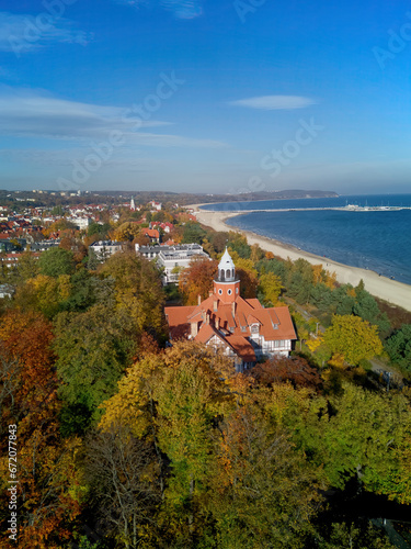 Aerial landscape of Sopot city at Baltic sea in autumn  Poland.