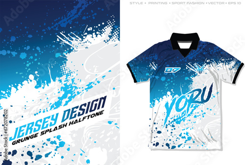 sublimation jersey design blue white splash halftone splash background abstract colour gradient sporty football basketball soccer netball 