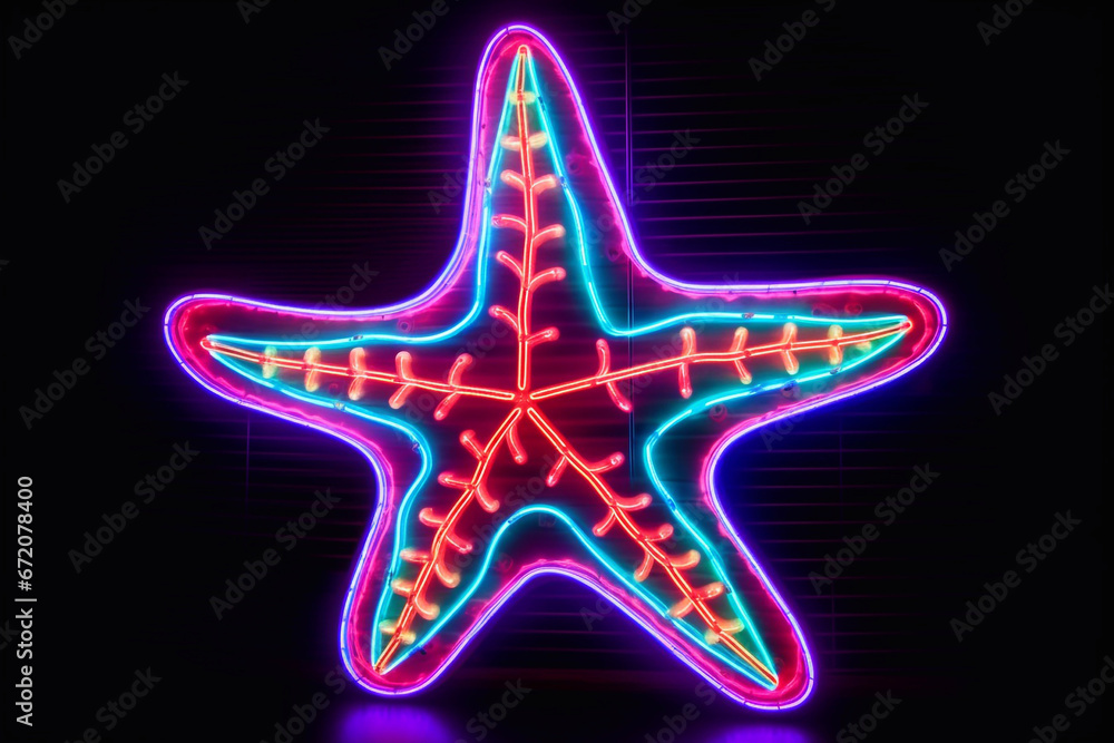 Starfish with a neon effect on a black background. Starfish with a neon effect on a black background.