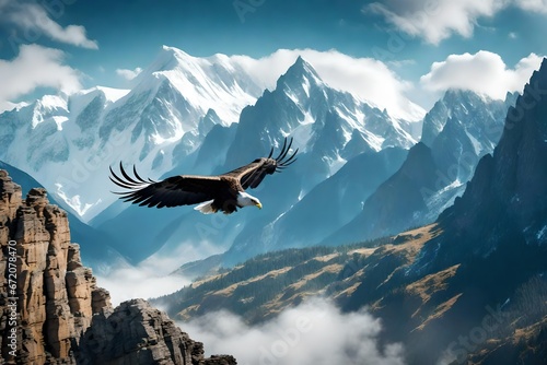 eagle flying on sky over mountains