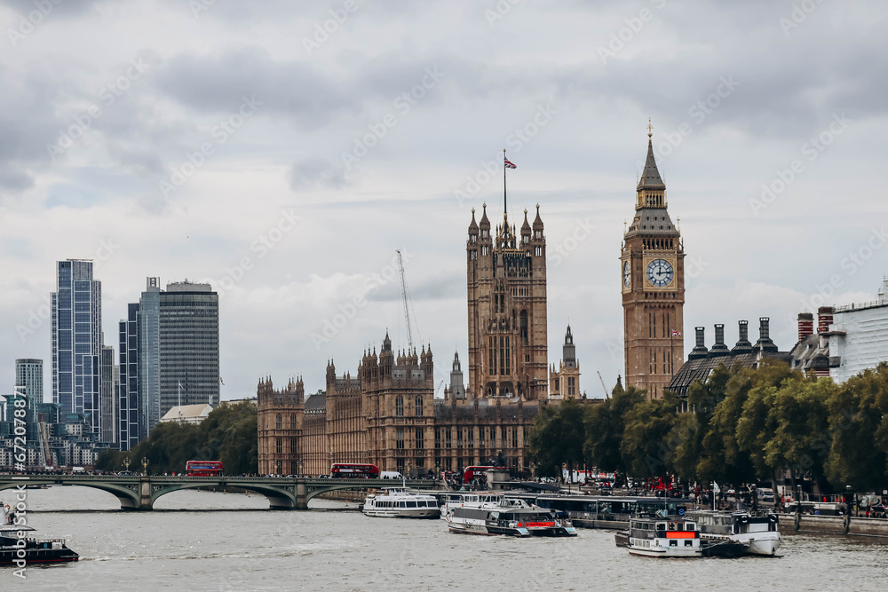London, United Kingdom - September 25, 2023: View of central London across the Thames River