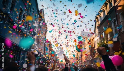 Photo of a Vibrant Celebration of People Amidst Colorful Street Festivities