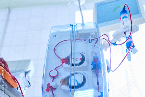 medical equipment for blood transfusion, donation concept, selective focus photo