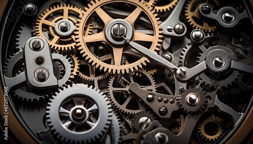 Photo of a Close-Up of a Mechanical Watch Face Revealing Intricate Gears