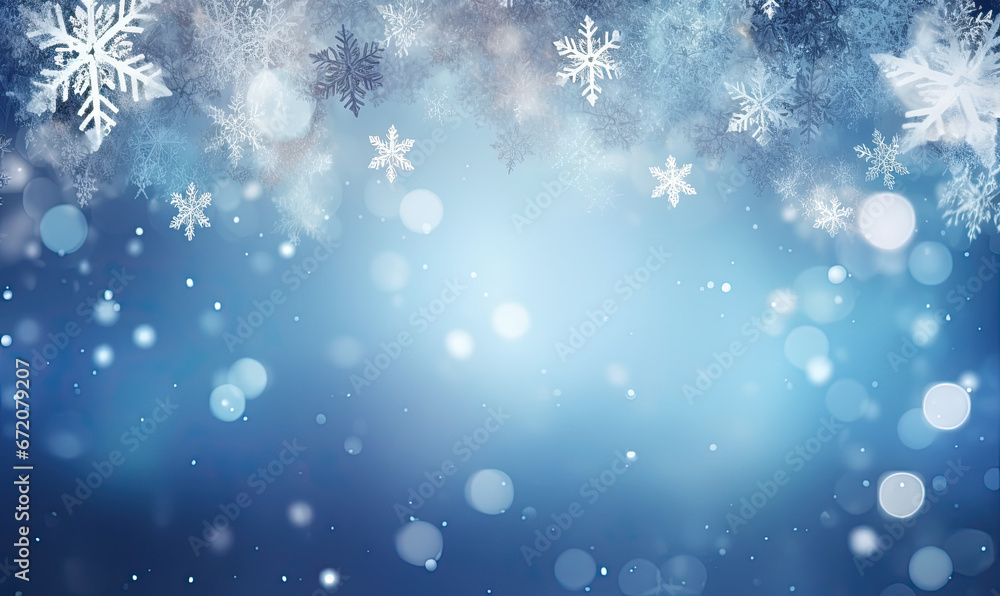 Christmas blue background with snowflakes