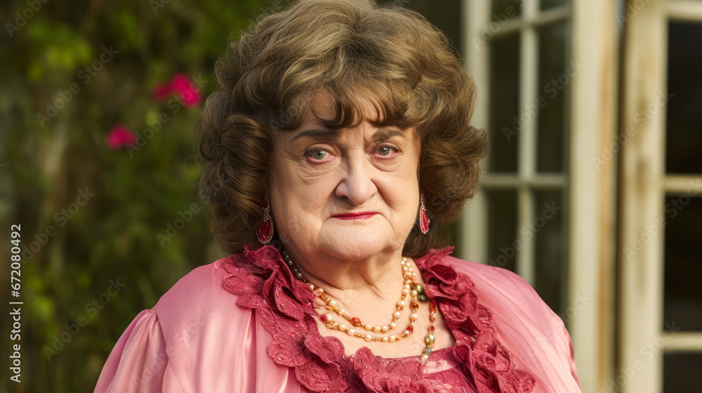 Elderly bourgeois woman in outdated, lavish dress Elderly bourgeois woman in outdated, lavish dress