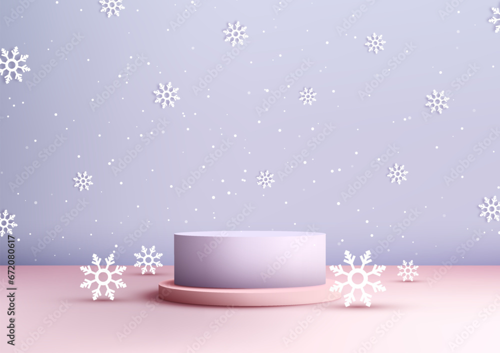 Christmas Festive Purple Pink 3D Podium Display Product Mockup Vector Illustration