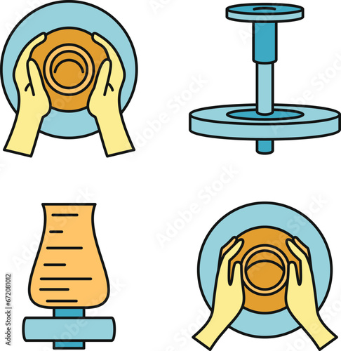 Potters wheel icon set. Outline set of potters wheel vector icons thin line color flat on white