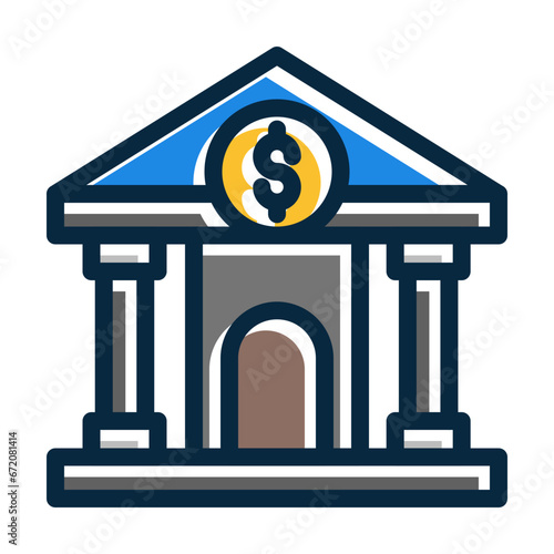 Bank Vector Thick Line Filled Dark Colors