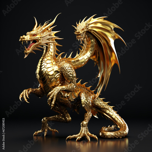 Full Body Gold Dragon in Smart Pose with 3D Rendering.
