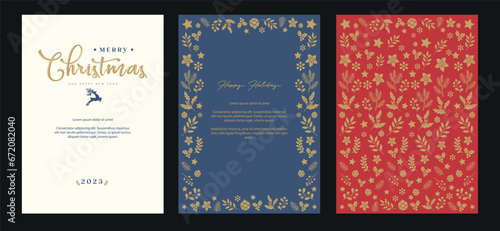 Merry Christmas Corporate Holiday cards and invitations. Vector floral frames and background design. Modern and universal icons. 