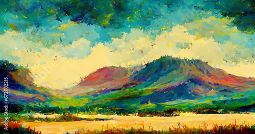 LandScape Painting by Ai Generate Without Artist © Manantachai