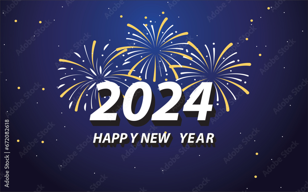 Free vector happy new year 2024 celebration illustration with outstanding 3d lettering