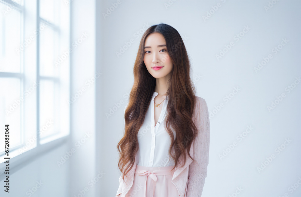 Portrait of a young beautiful Korean woman with long hair Portrait of a young beautiful Korean woman with long hair