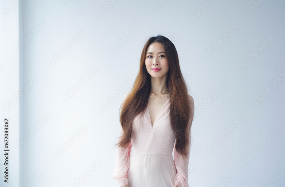 Portrait of a young beautiful Korean woman with long hair Portrait of a young beautiful Korean woman with long hair